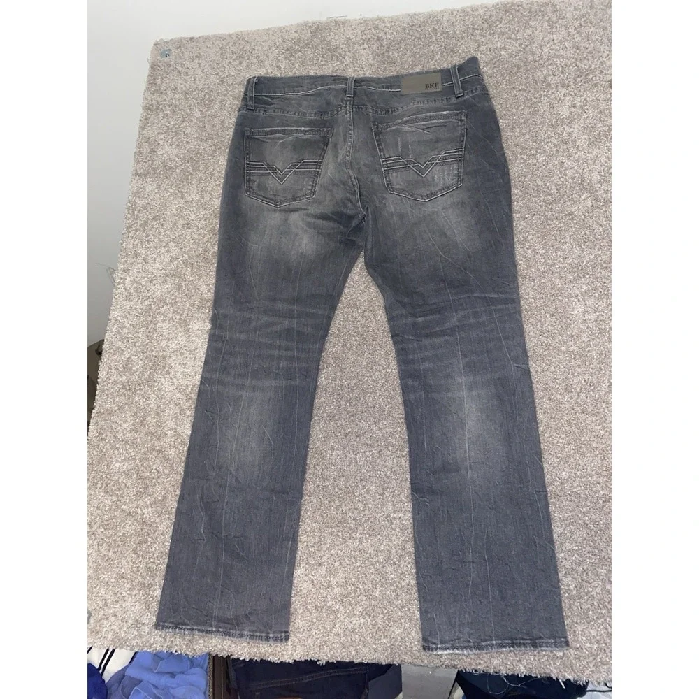 BKE Jake Straight‎ Jeans Mens 38x30 Gray Distressed Stretch Y2K Hipster Trendy